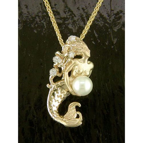 Mermaid Curling Style Pendant - 14K Gold  - SD-M080