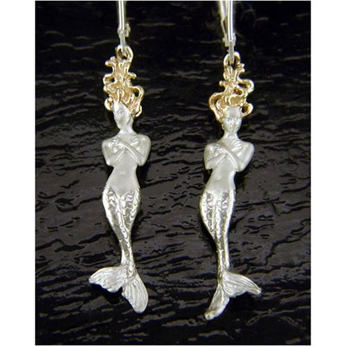 Mermaid Dangle Earrings - Sterling Silver and 14K Gold  - SD-SGE102