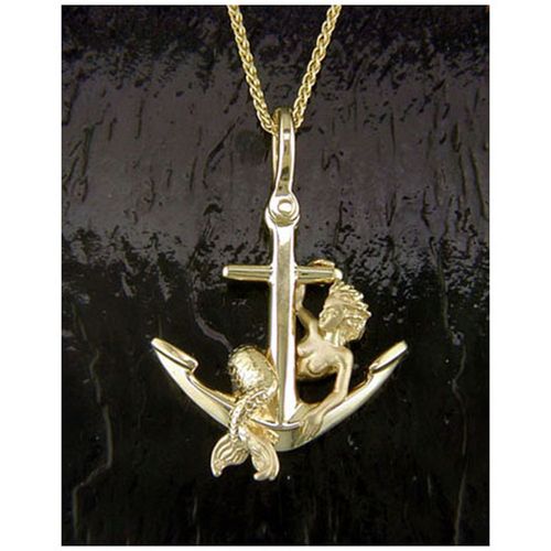 Mermaid Pendant Sitting on Anchor - 14K Gold  - SD-M078