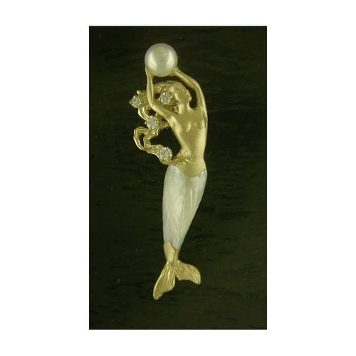 Mermaid Pendant with Fresh Water Pearl - 14K Gold  - SD-M047-14K