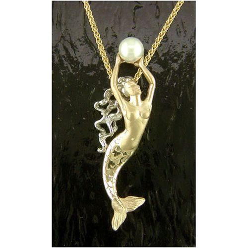 Mermaid Pendant with Pearl - 14K Gold  - SD-M044