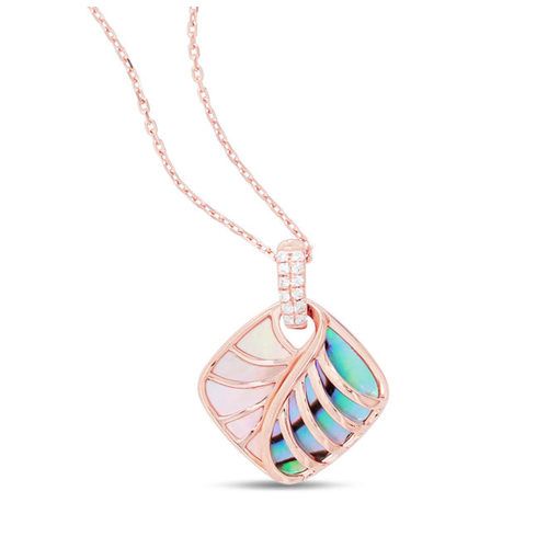 Mini Abalone And Pink Mother Of Pearl And Diamond On Top Venus Cushion Polish Pendant