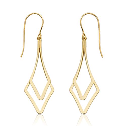 Mini Double Diamond Drop Earrings - 14K Yellow Gold