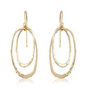 Mini Dual Oval Hammered Orbit Drop Earrings - 14K Yellow Gold