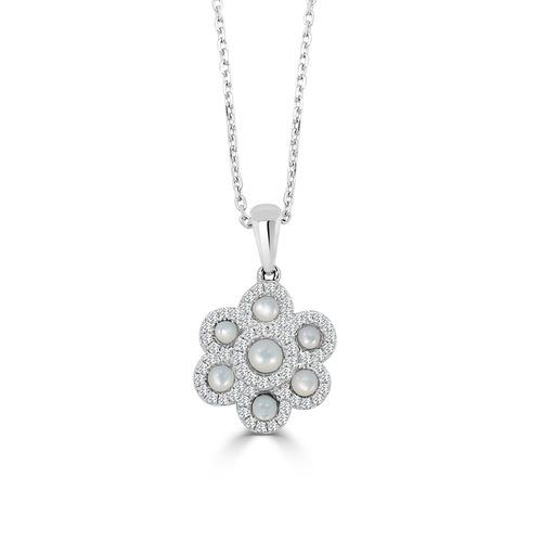 Mini Flower &#8211; Shape White Mother Of Pearl & Diamond Luna Mosaic Pendant