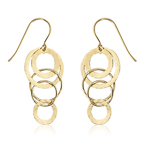 Mini Hammered Cascading Circles Drop Earrings - 14K Yellow Gold