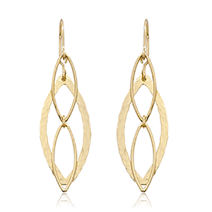 Mini Hammered Marquise Drop Earrings - 14K Yellow Gold