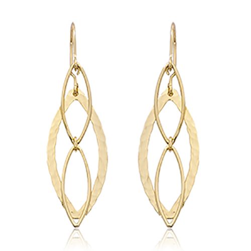 Mini Hammered Marquise Drop Earrings - 14K Yellow Gold