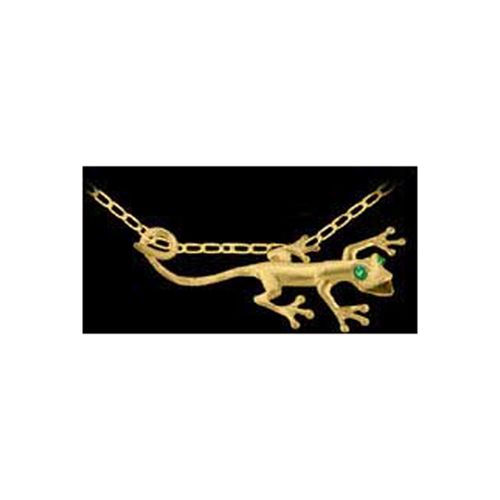 Mini Lizard Pendant with Emerald Eyes - 14K Yellow Gold