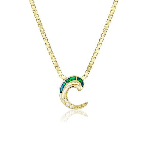 Mini Opal Inlay Wave Pendant, Hawaiian Inspired  Pendant, MWP-0072