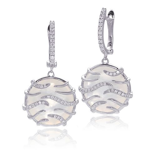 Mini Round Luna With White Mother of Pearl & Diamond Medallion Earrings