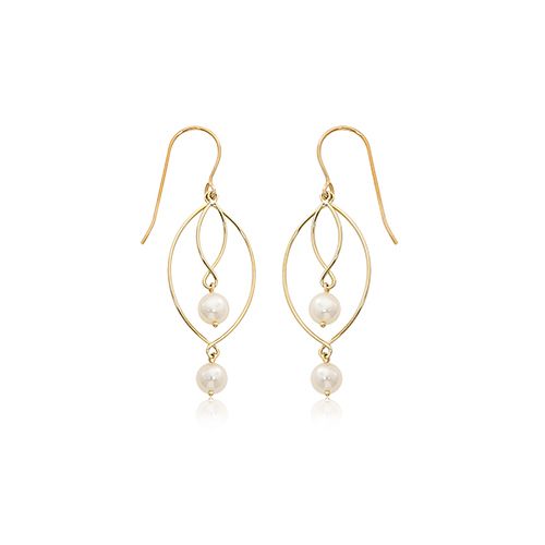 Mini Swinging Duo Freshwater Pearl Drop Earrings - 14K Yellow Gold