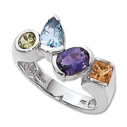 Mixed Color Gemstone Ring - Sterling Silver Size 7