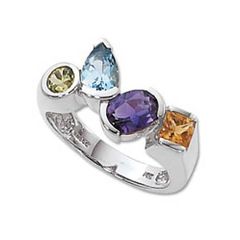 Mixed Semi Precious White Gold Rings
