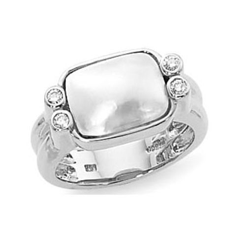 Mobe & Diamond Ring - Sterling Silver Size 7
