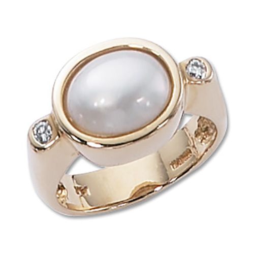 Mobe Pearl & Diamond Ring - 14K Yellow Gold Size 7