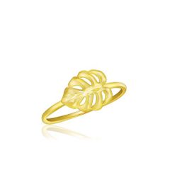 14K Yellow Gold Leaf Tropical Flowers Ring