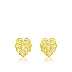 14K Yellow Gold Leaf Tropical Flowers Earrings