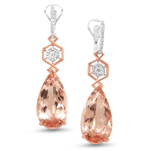 Morganite & Diamond Pear Shaped Earrings