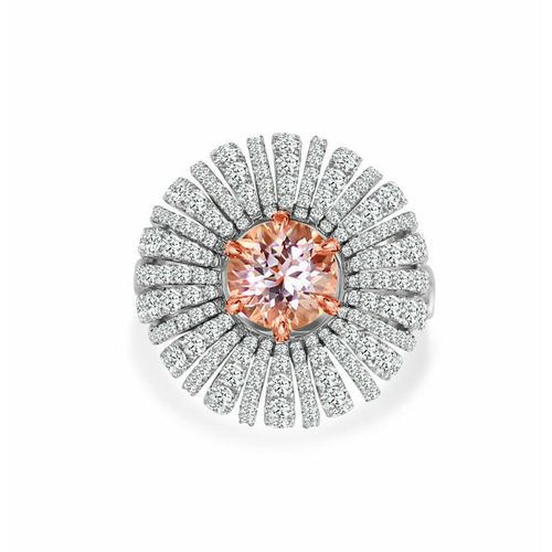 Morganite & Diamond Round Blossom Top Ring