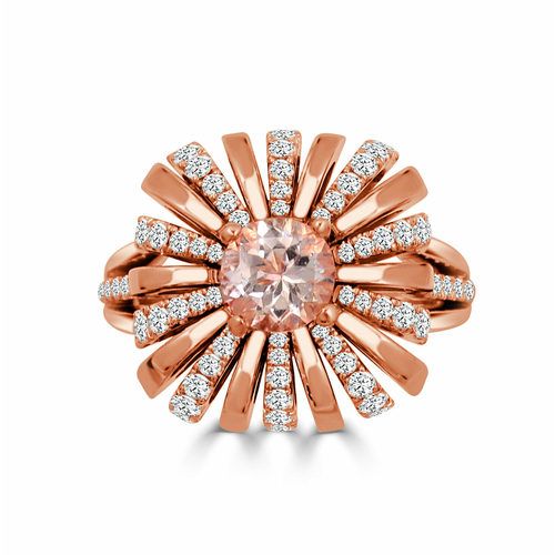 Morganite Half Diamond Blossom Top With Polished Split Shank One Of A Kind Ring