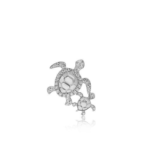 Mother and Baby Turtle Pendant, Hawaiian Inspired  Pendant, STP-36052D/WG