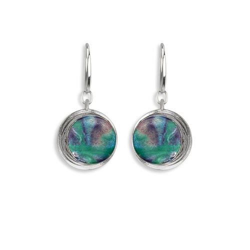 Multi Color Aurora Circle Wire Earrings in Sterling Silver with Vitreous Enamel. Rhodium Plated - NW0449A