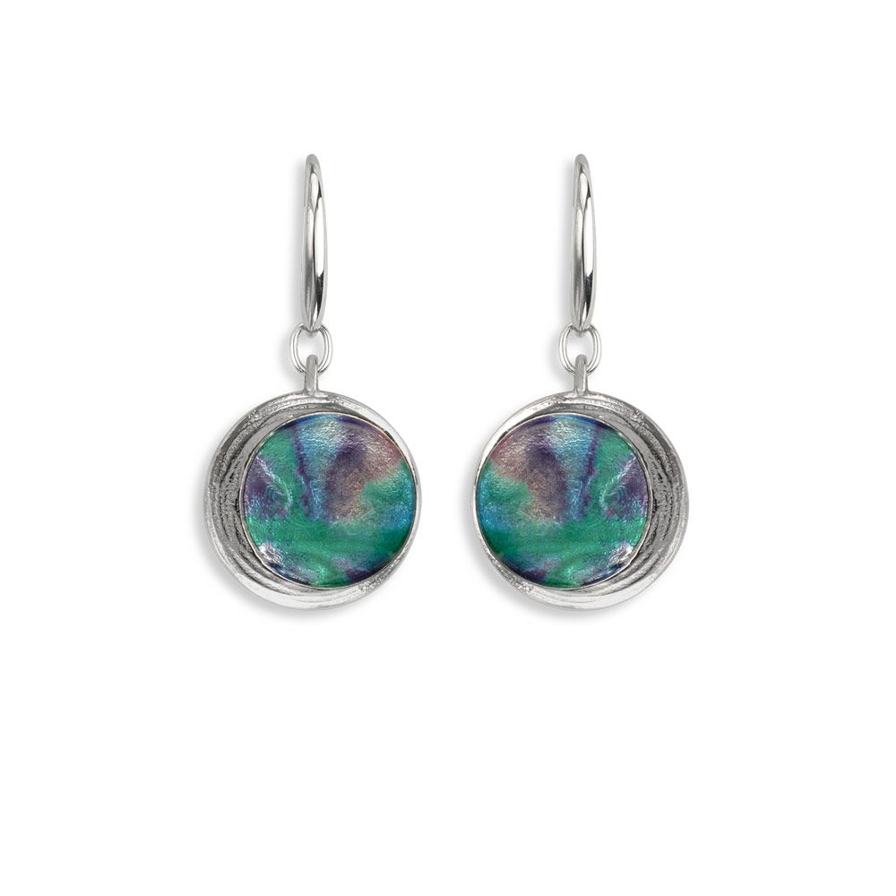 Multi Color Aurora Circle Wire Earrings in Sterling Silver with Vitreous Enamel. Rhodium Plated - NW0449A