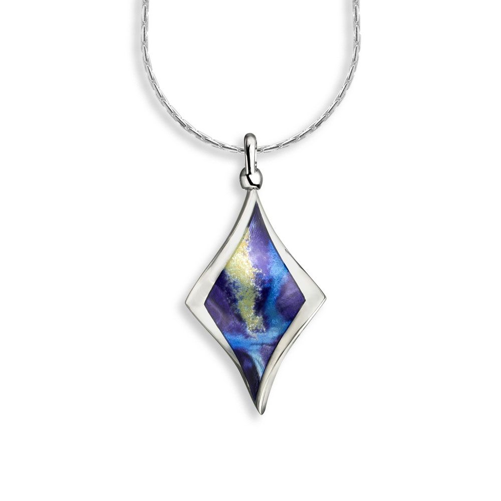 Multi Color Aurora Diamond Double-Sided-Twist Necklace in Sterling Silver with Vitreous Enamel. Adjustable 18 inch Chain included. Rhodium Plated - NN0447A