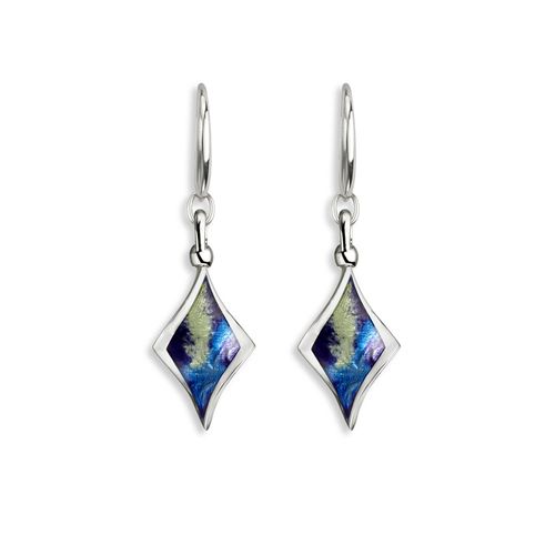 Multi Color Aurora Diamond Double-Sided-Twist Wire Earrings in Sterling Silver with Vitreous Enamel. Rhodium Plated - NW0447A