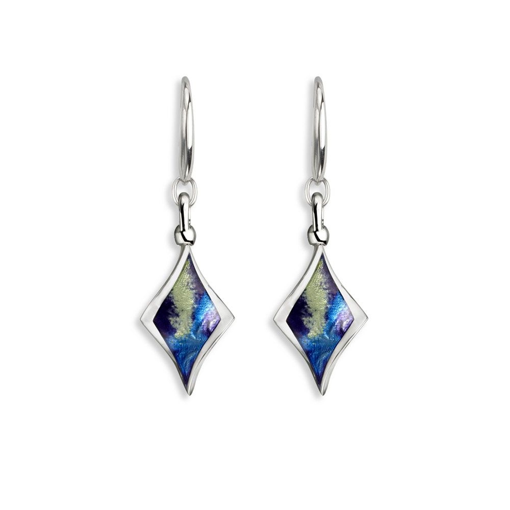 Multi Color Aurora Diamond Double-Sided-Twist Wire Earrings in Sterling Silver with Vitreous Enamel. Rhodium Plated - NW0447A