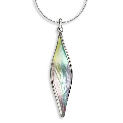 Multi Color Aurora Elongated Marquise Double-Sided-Twist Necklace in Sterling Silver with Vitreous Enamel. Adjustable 18 inch Chain included. Rhodium Plated - NN0446A