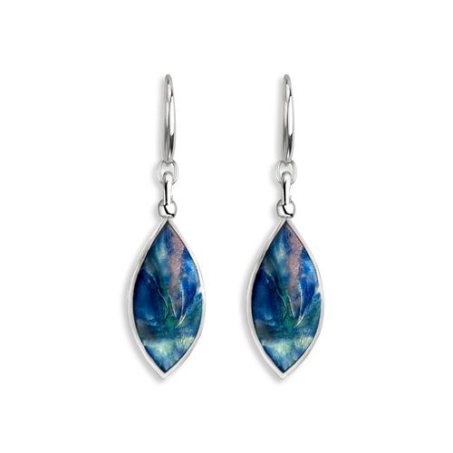 Multi Color Aurora Marquise Double-Sided-Twist Wire Earrings in Sterling Silver with Vitreous Enamel. Rhodium Plated - NW0445A