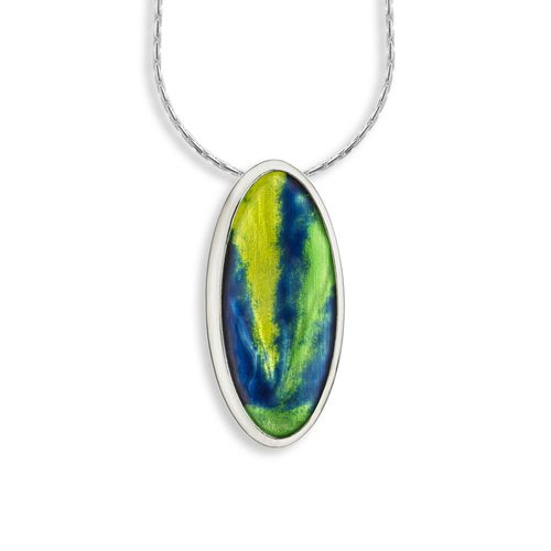 Multi Color Aurora Oval Necklace in Sterling Silver with Vitreous Enamel. Adjustable 18 inch Chain included. Rhodium Plated - NN0448A