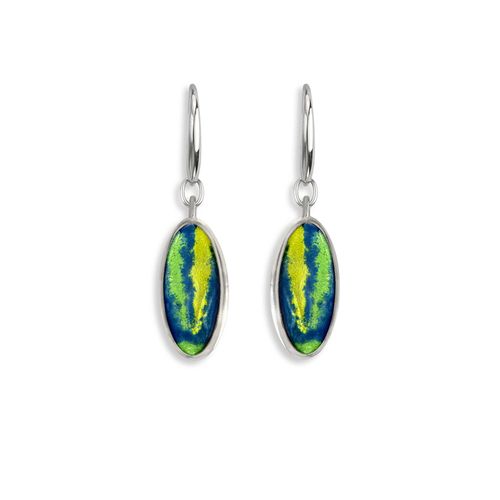 Multi Color Aurora Oval Wire Earrings in Sterling Silver with Vitreous Enamel. Rhodium Plated - NW0448A