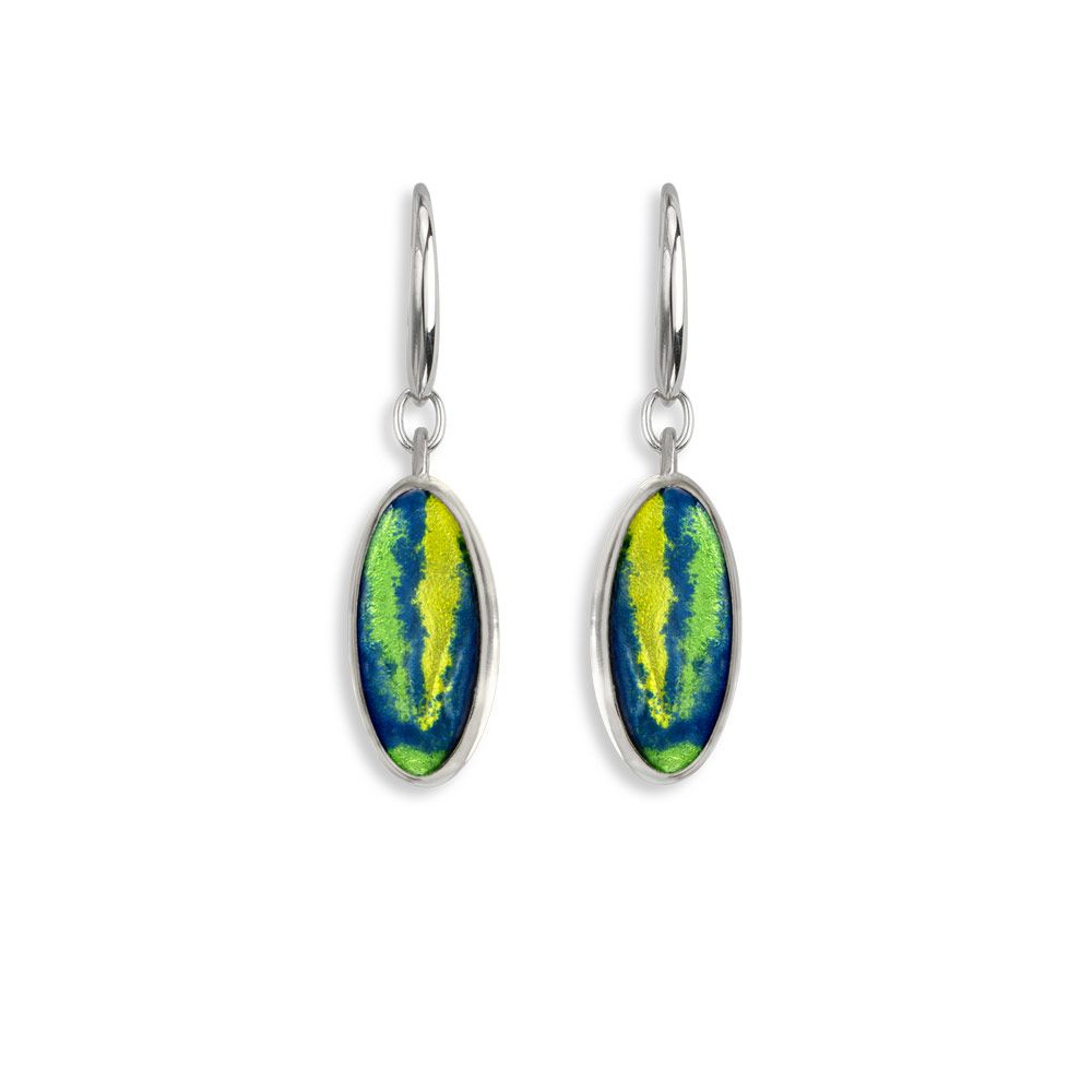 Multi Color Aurora Oval Wire Earrings in Sterling Silver with Vitreous Enamel. Rhodium Plated - NW0448A