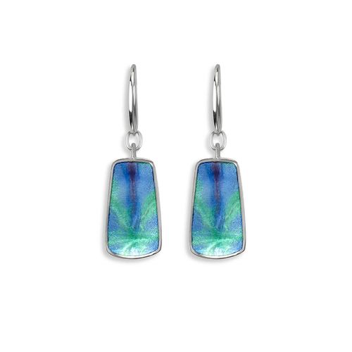 Multi Color Aurora Rectangle Wire Earrings in Sterling Silver with Vitreous Enamel. Rhodium Plated - NW0451A