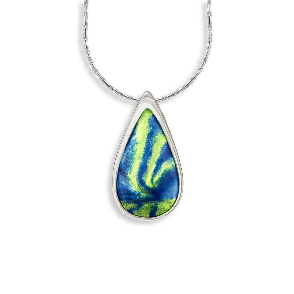 Multi Color Aurora Teardrop Necklace in Sterling Silver with Vitreous Enamel. Adjustable 18 inch Chain included. Rhodium Plated - NN0450A