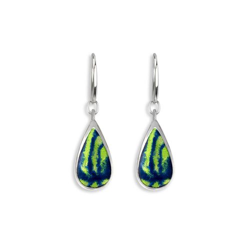 Multi Color Aurora Teardrop Wire Earrings in Sterling Silver with Vitreous Enamel. Rhodium Plated - NW0450A