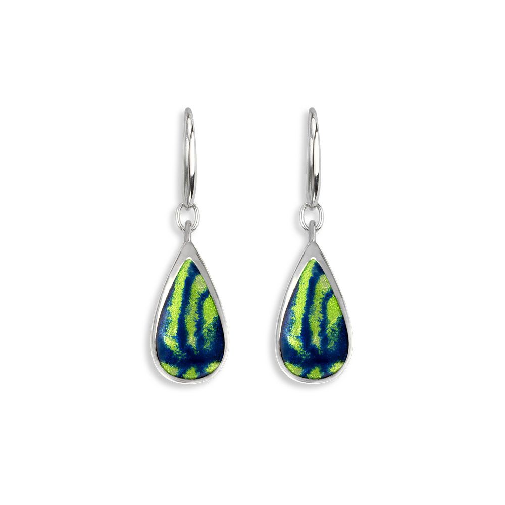 Multi Color Aurora Teardrop Wire Earrings in Sterling Silver with Vitreous Enamel. Rhodium Plated - NW0450A