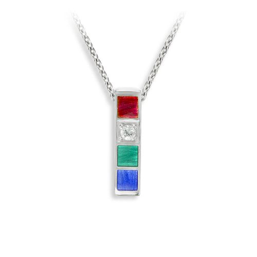 Multi Color Rectangular Cubic Necklace, Sterling Silver - NN0537YA