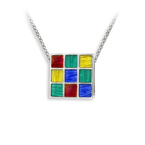 Multi Color Square Cubic Necklace, Sterling Silver - NN0535A