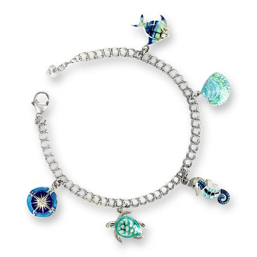 Multi-Colored Ocean Charm Bracelet Sterling Silver-White Sapphires - NA0413YA