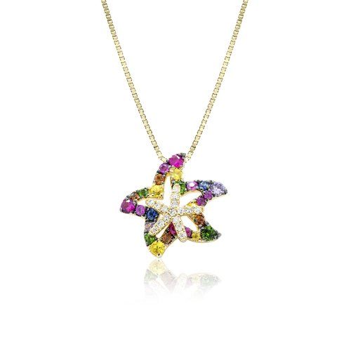 Multi Sapphire Diamond Outline Mother and Baby Starfish Pendant, Hawaiian Inspired  Pendant, SFP-36086/MS