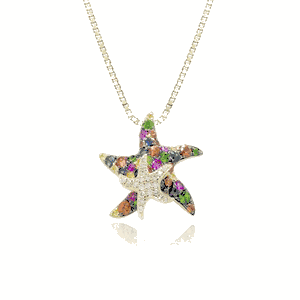 Multi Sapphire Mother and Baby Starfish Pendant, Hawaiian Inspired  Pendant, SFP-36103/ MS