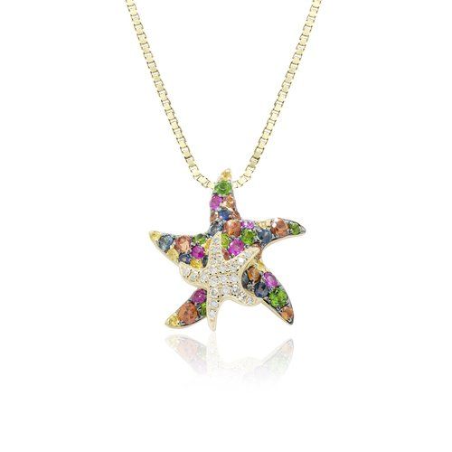Multi Sapphire Mother and Baby Starfish Pendant, Hawaiian Inspired  Pendant, SFP-36103/ MS