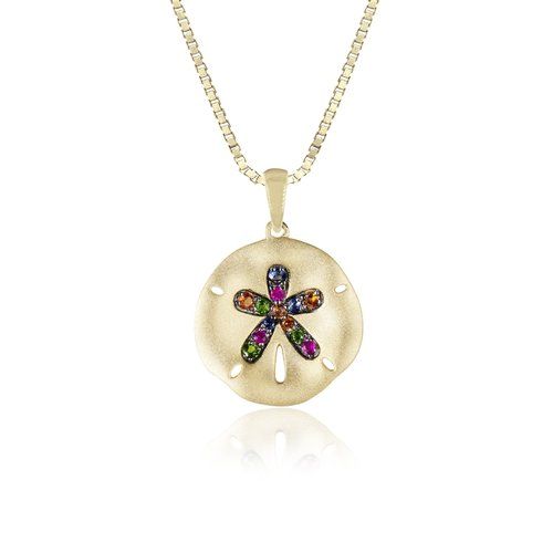 Multi-Sapphire Sand Dollar Pendant 15mm, Hawaiian Inspired Pendant, SDP-36095/ MS