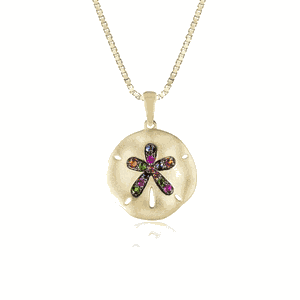 Multi-Sapphire Sand Dollar Pendant 20mm, Hawaiian Inspired  Pendant, SDP-36108/ MS