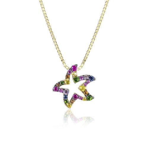 Multicolored Sapphires Outline Starfish Pendant, Hawaiian Inspired  Pendant, SFP-36094/MS