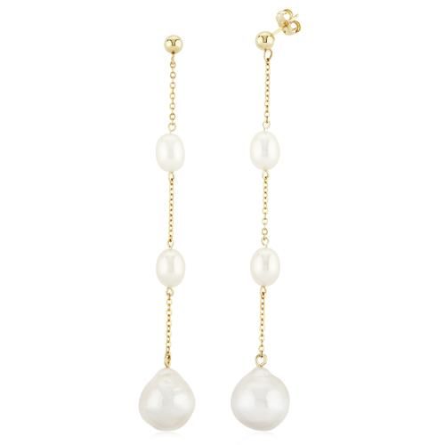 14ky 2-8x6 Fw Pearls W-baroque Drop Earrings - 13548BRFP-TRPL